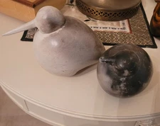 Handmade Ceramic Sandpiper Bird Figurin 5"tall/4"tall two tone colors, tooforone