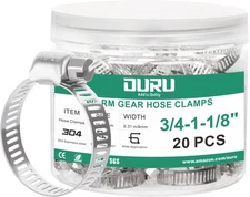 OURU 20PCS Hose Clamps Stainless Steel Adjustable 3/4"–1-1/8"19-29mm Worm Gea...