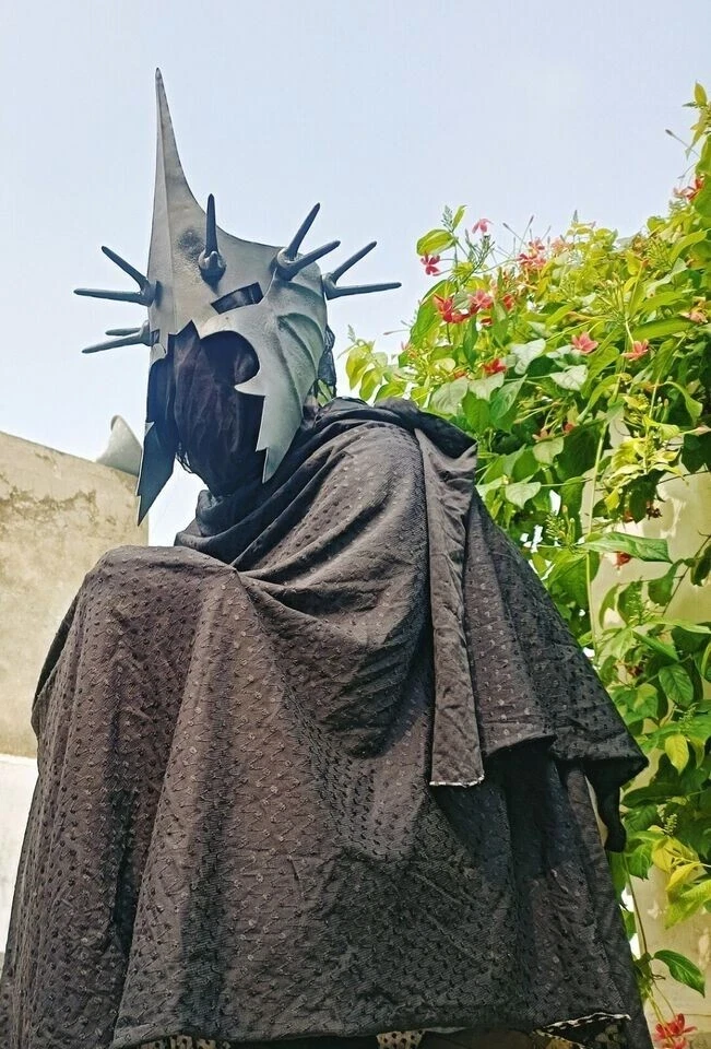 Halloween El Nazgûl Conjunto Capa Casco Conjunto Espectro de Anillo Batas Negro Jinete Foto 4 de 4