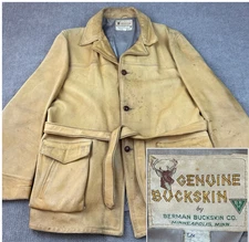 Vintage Berman Buckskin Leather Jacket Hunting Field Coat 48 Belted Heritage 50s