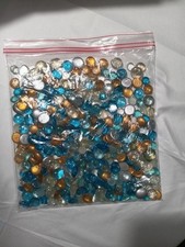 4 lb Flat Glass Gems Marbles Mixed Lot Blue Silver Gold Craft Vase Filler 4lbs