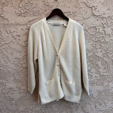 Vintage Karen Scott White Thick Knit Cardigan Sweater Size Medium