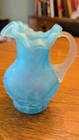 Vintage Fenton Blue floral Satin Pitcher
