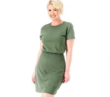 Candace Cameron Bure Women's Petite Dress PM Breezy Cotton Smocked Green A513697
