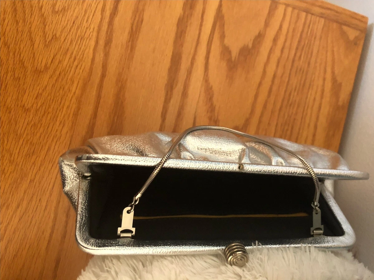 Silver Clutch Evening Bag with Small Chain Strap