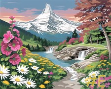 Scenic Beauty Beneath the Snowy Mountains - Printed Needlepoint Canvas FA189