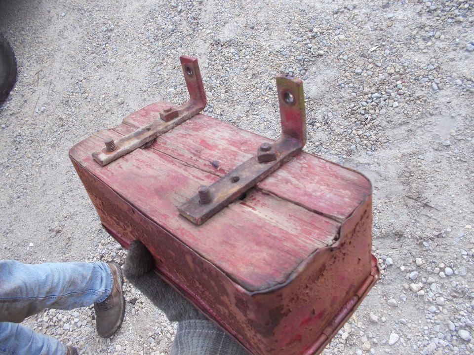 Vintage IHC embossed lid implement tractor tool box wood floor Farmall ...