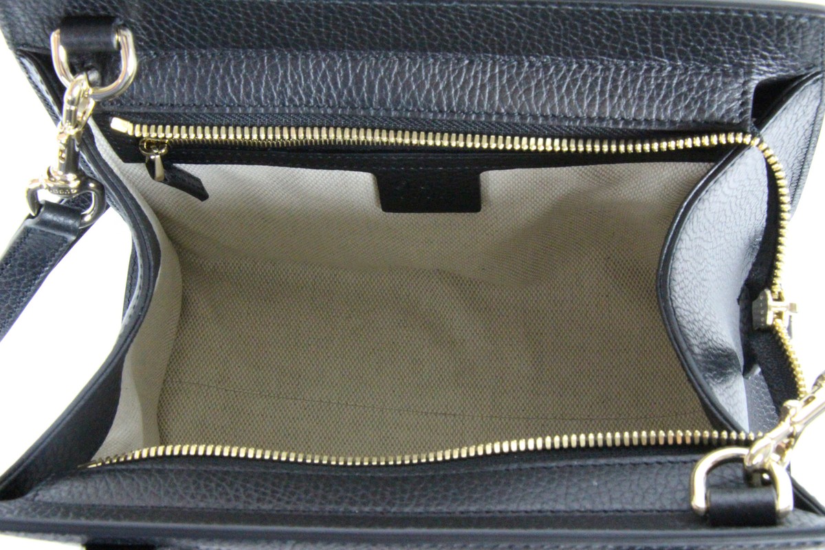 NEW GUCCI 607722 Soho Leather Tote Crossbody Bag, Black | eBay