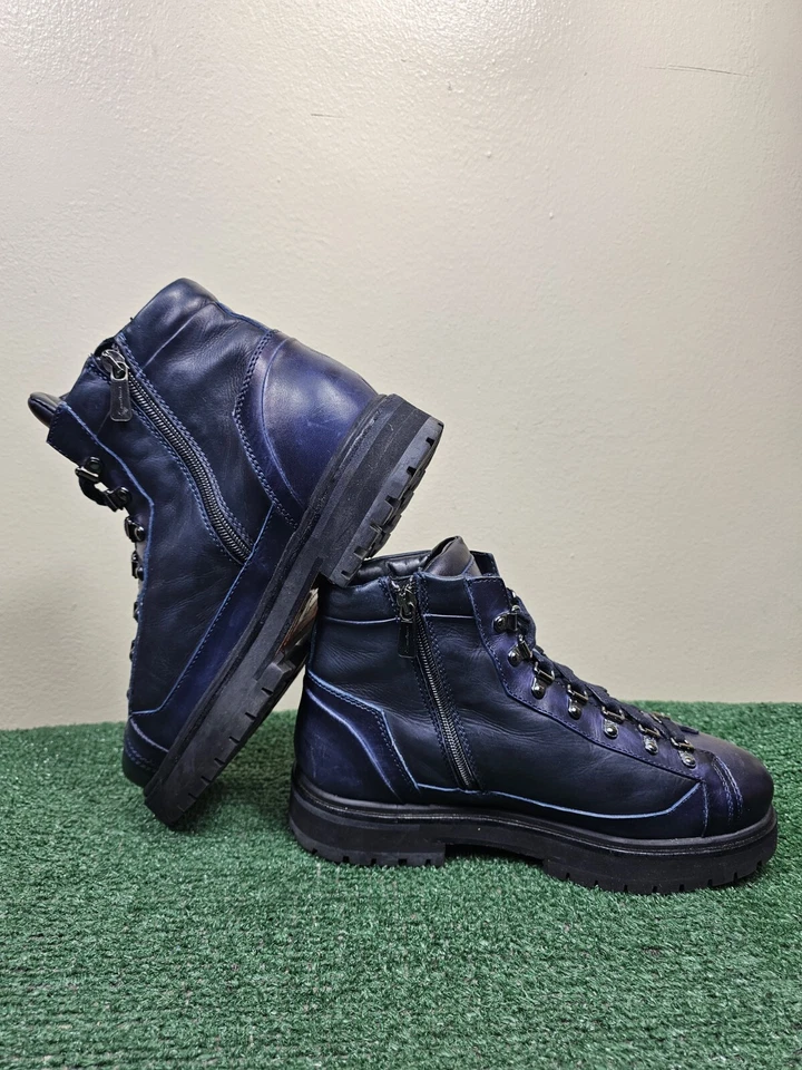 Botas de combate Santoni 2 tonos de cuero negro azul para hombre con cremallera lateral al tobillo talla 7,5 Foto 4 de 4