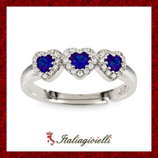 Splendido Anello Trilogy Cuori Zaffiro in Argento 925 Rodiato Oro Bianco Donna