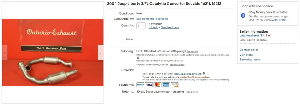 Jeep Liberty 2004 3,7 L convertidor catalítico lateral 16211 16212 Foto 2 de 3