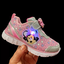 Disney Minnie Mouse Toddler Girls Light-Up Sneakers Size 10 Pink Silver Slip-on