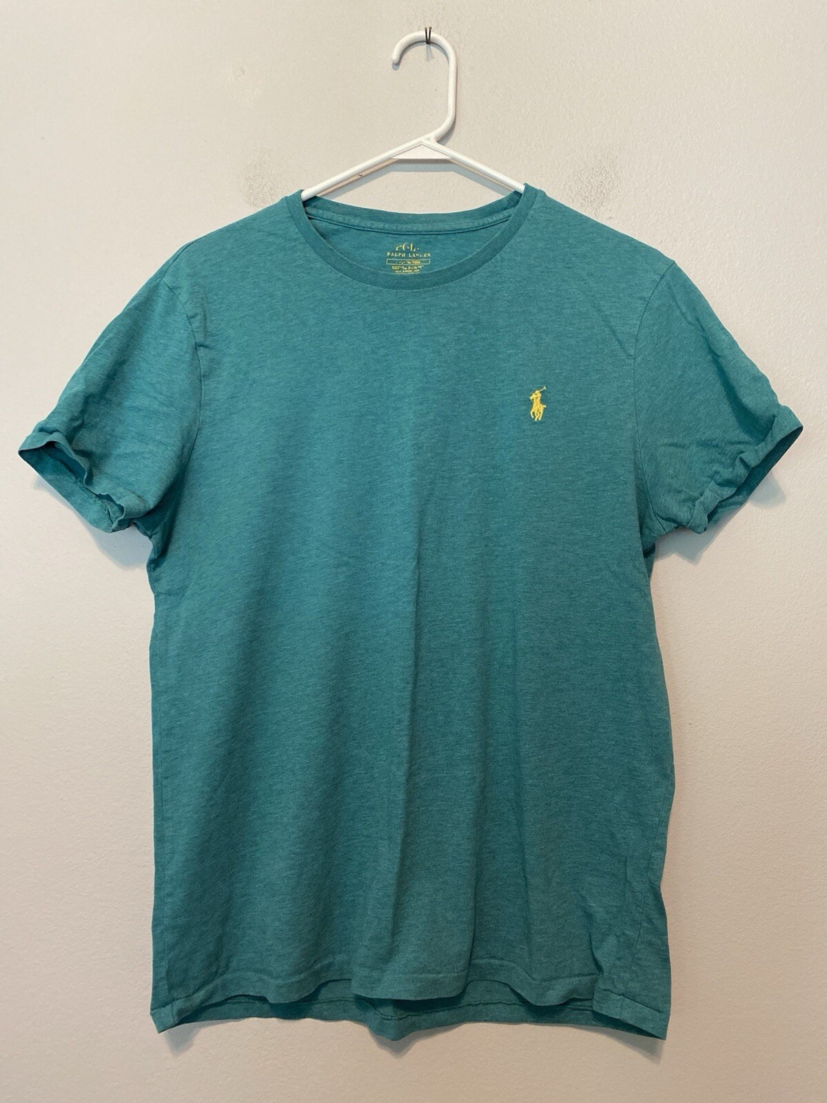 Polo Ralph Lauren Camicia Uomo M Personalizzata Slim Fit Verde Casual Logo Pony Giallo