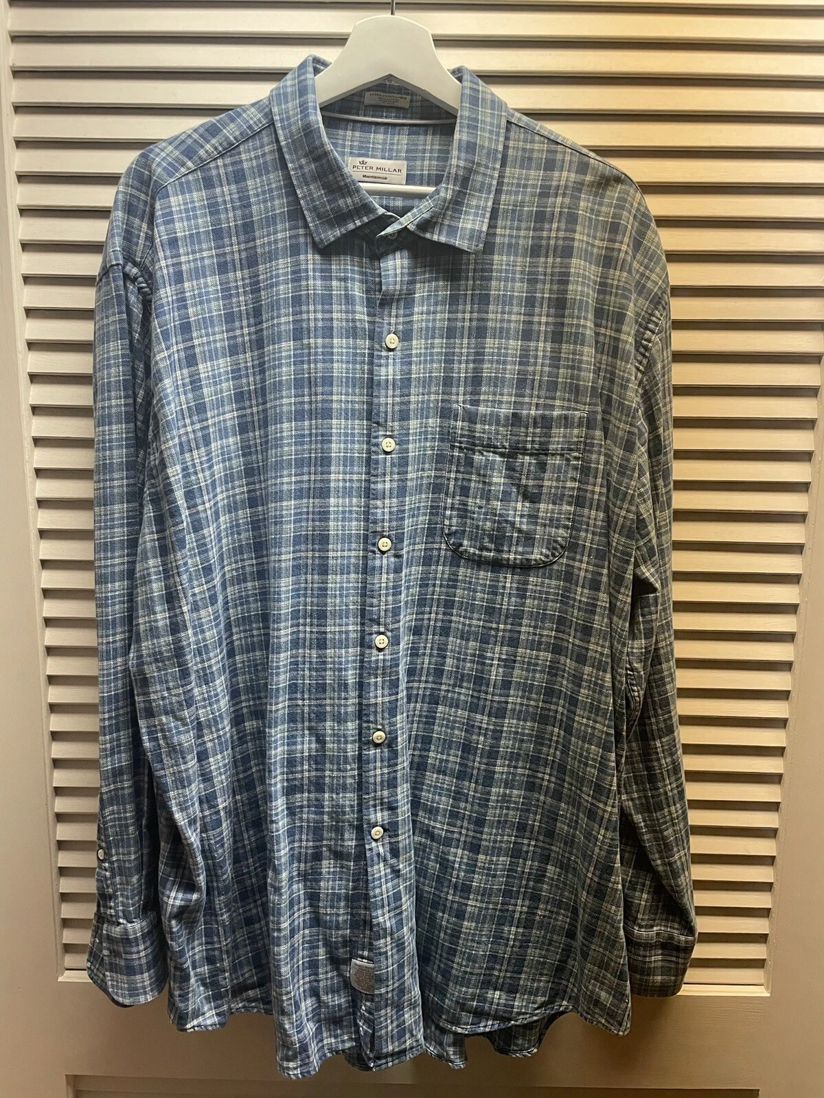 Peter Millar Mountainside Men’s 2XL XXL Blue Plaid Button Down Long Sleeve Shirt