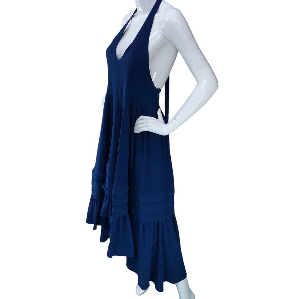 Vestido Prosa y Poesía Para Mujer Talla S Noche Cóctel Azul Halter Boho Volantes Foto 4 de 4