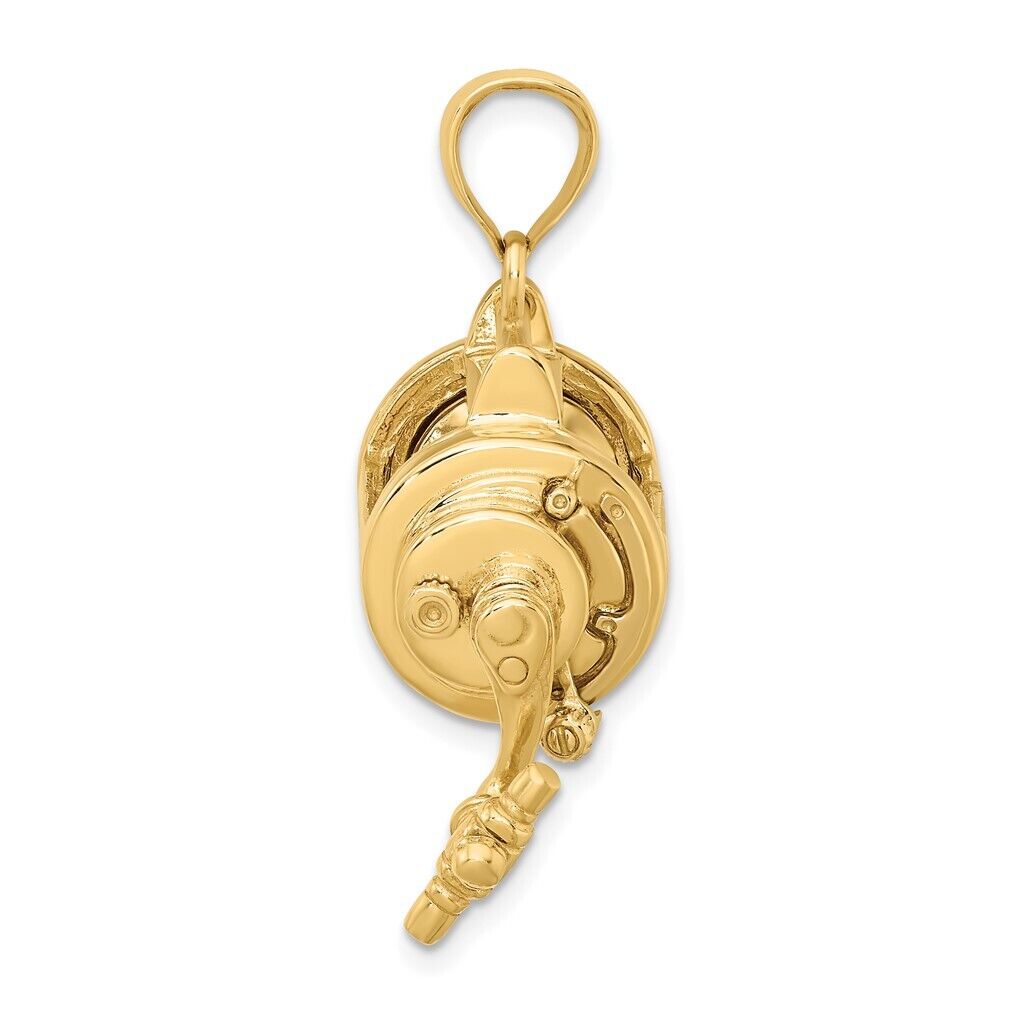 14K Yellow Gold Moveable 3D Fishing Reel Charm