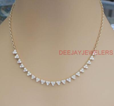 4ct Natural Diamond Half Tennis Cluster Necklace 14k Yellow Gold USA Made