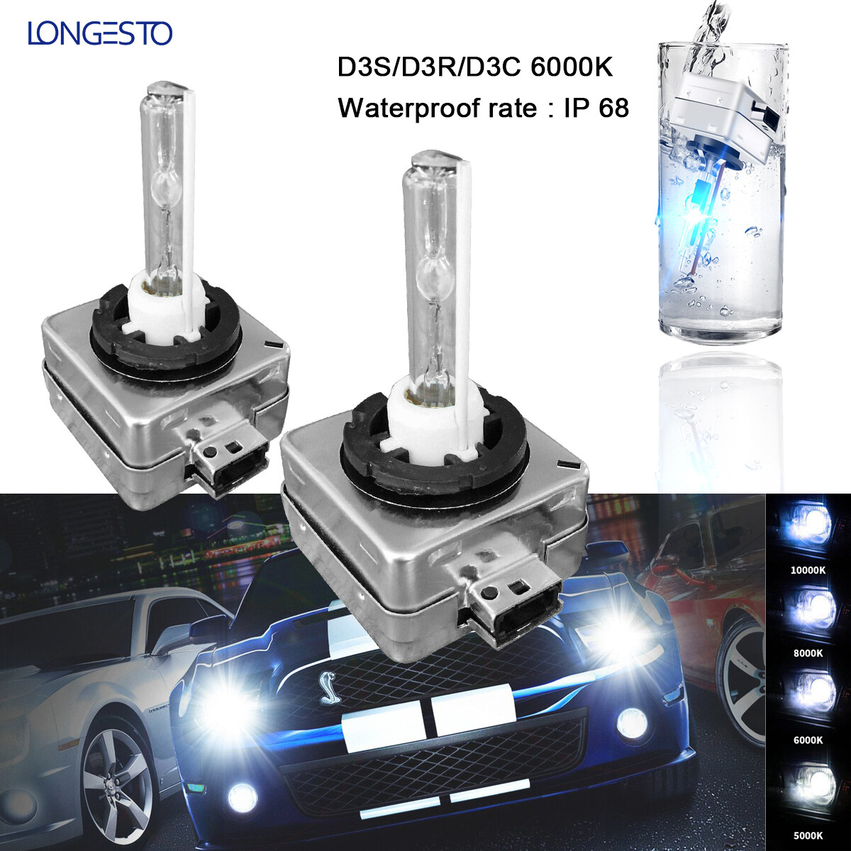 Pair D1S D1R D1C 6000K White HID Xenon Headlight Light Bulbs