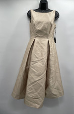 Adrianna Papell Sleeveless Tea Length Boat Neck A-Line Dress Size 2 ~Champagne