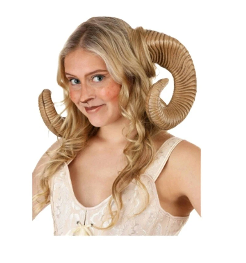 Cuernos de carnero grandes - marrón claro - accesorios de disfraz - talla única Foto 2 de 3