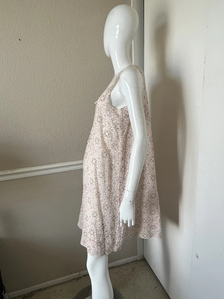 FEATHERS BY KET YOUNGSTEAD NEW Ivory/Pink/Taupe Floral Cotton Shift Dress Sz S/M - Image 3 of 4