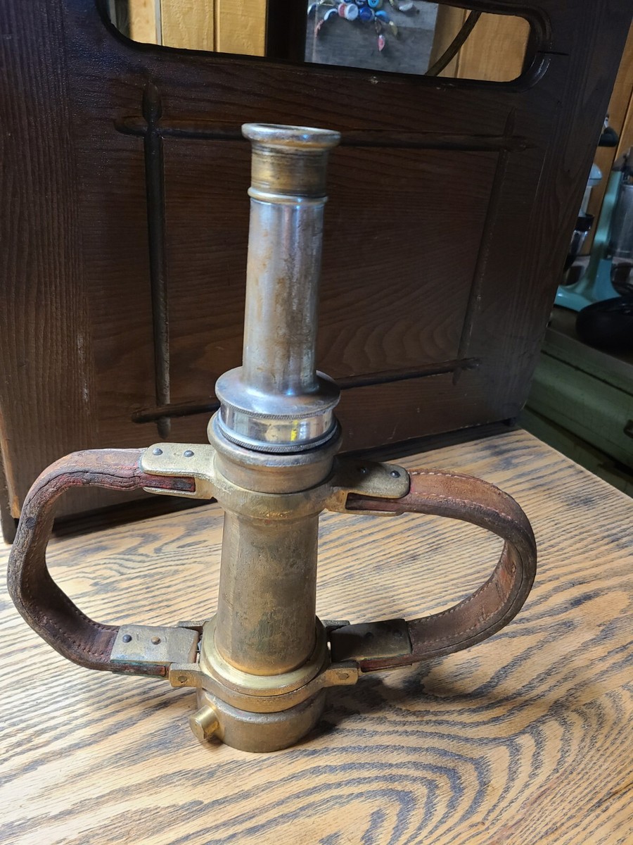 Lance à Incendie Ancienne En Laiton Et Cuivre - 21 Pouces - Matériel Pompier Français Vintage