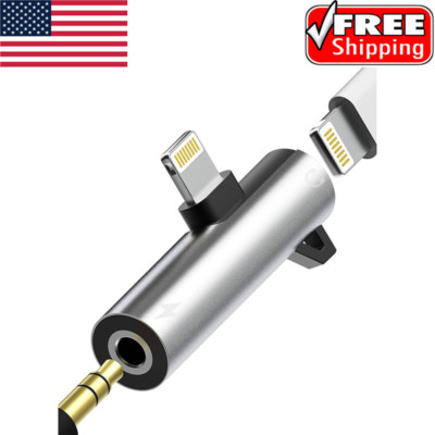Headphone Adapter Lightning to 3.5mm AUX Audio Jack and Charger White .