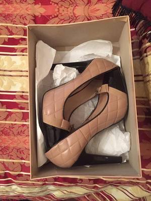 scarpe decoltè trapuntata beige e nera(bicolore) in pelle