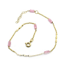 Ankle سوار أصفر ذهبي, 18K, Jersey Rolo 'مع Swirl و وردي Quartz Faceted