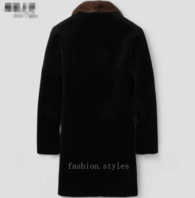 Men's Real Mink Fur Collar Jacket Shearling Lamb Fur Down Warm Parka Trench Coat - Image 4 of 4