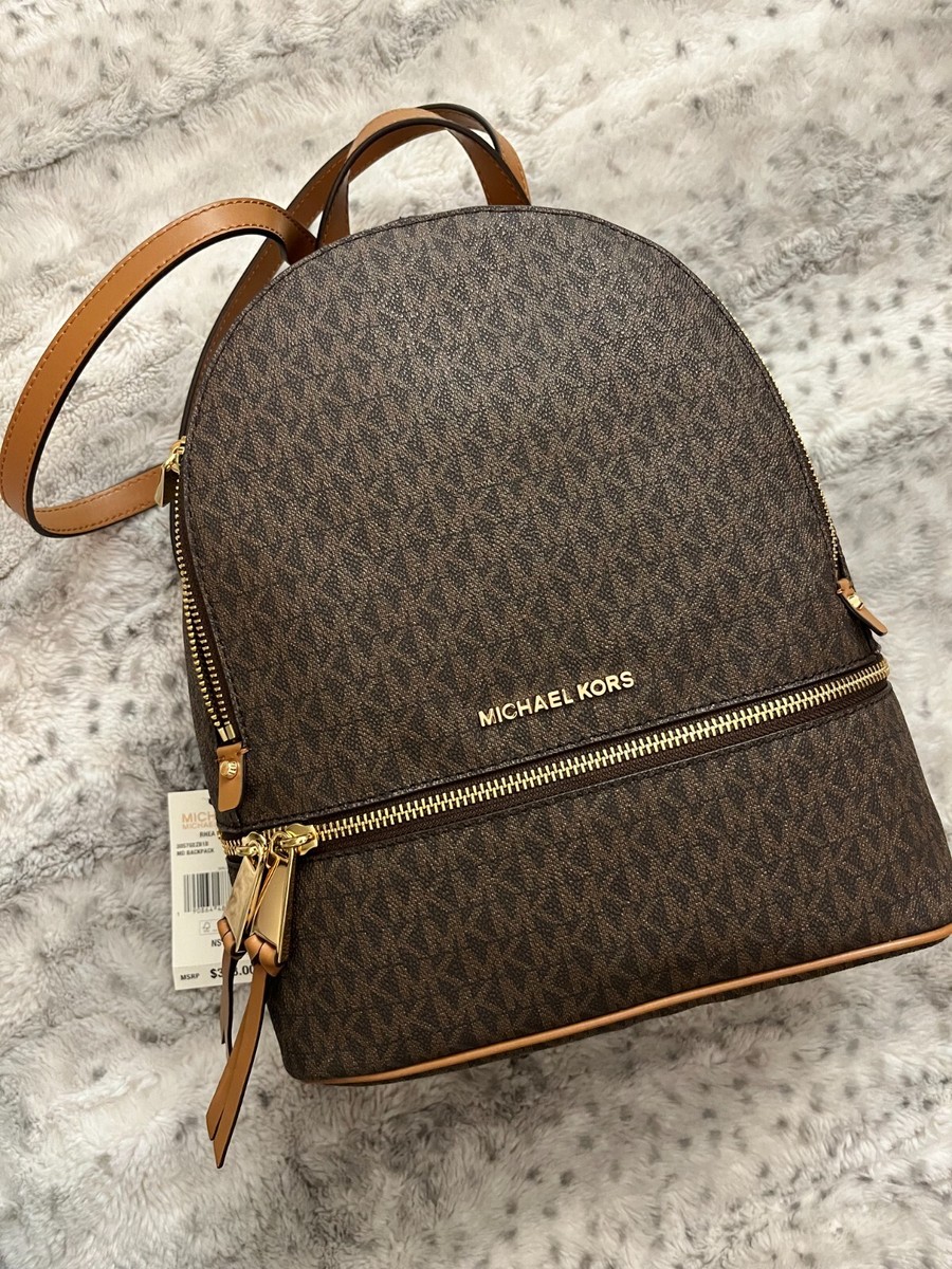 Michael Kors Signature Medium Rhea Zip Backpack in Musk Multi MSRP