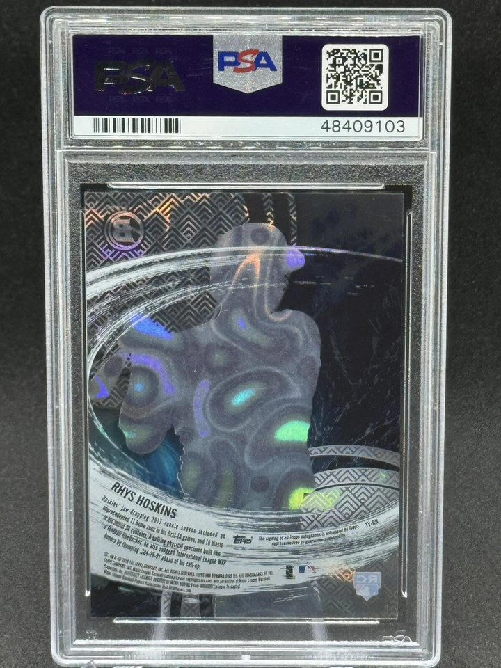 2018 Bowman High Tek - RHYS HOSKINS - Auto RC /75 Ocean Tidal Blue SP PSA 10 - Image 3 of 3