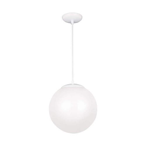 Generation Lighting Pendant 1-Light 14.75" Globe Metal Circle Smooth White Glass