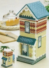 VICTORIAN CRACKER COTTAGE HOUSE STORAGE BOX PLASTIC CANVAS PATTERN INSTRUCTIONS