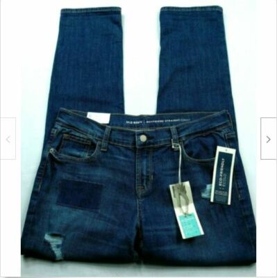 Old Navy Boyfriend Straight Jeans Size 6 Regular Distressed Patchwork Stretch