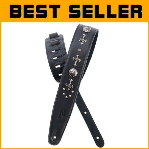 Deluxe Full Grain Leather Guitar Strap with Foam Padding & Cross Rivets - 2.5...