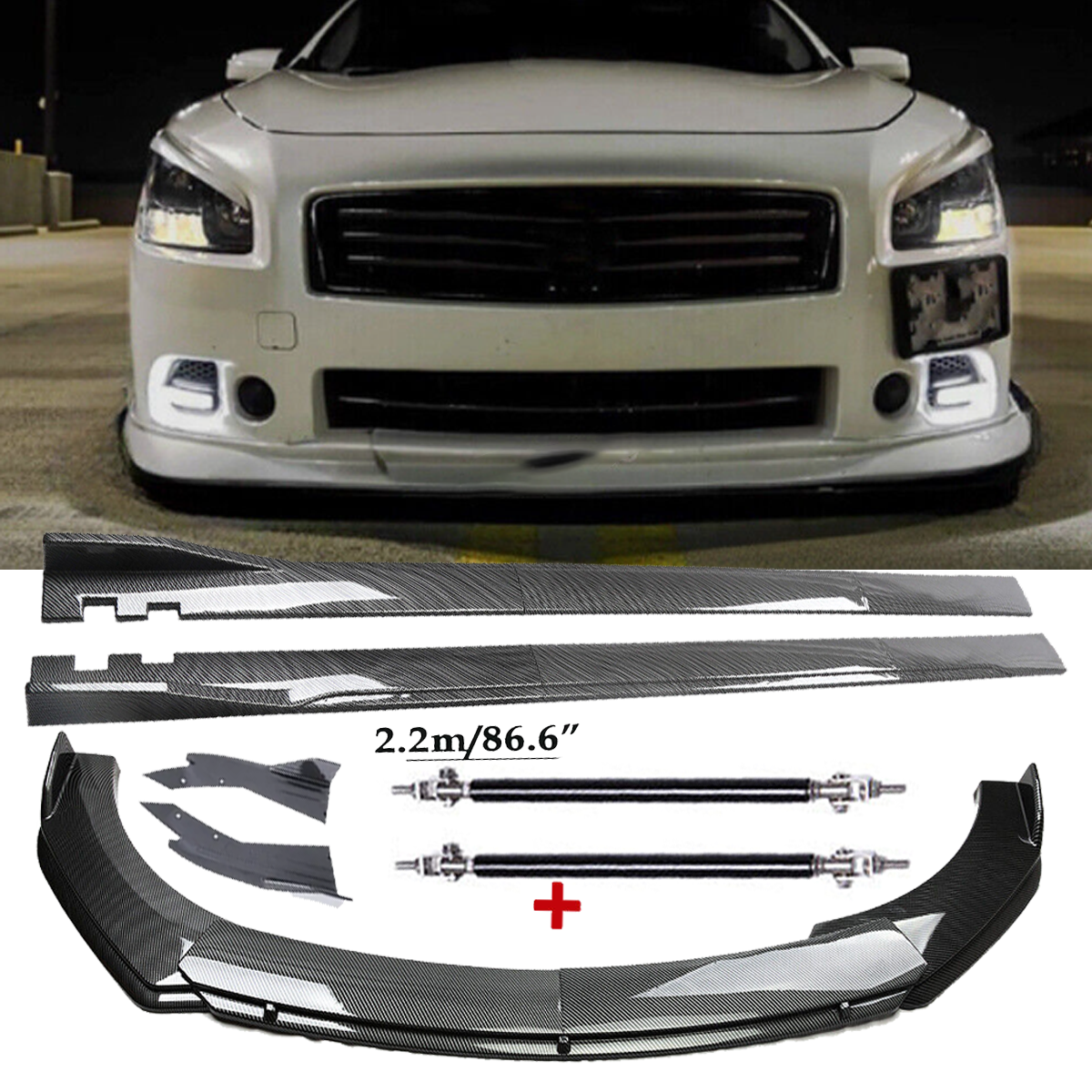 Carbon Fiber Front Lip Spoiler 86.6 Side Skirt Kit Nissan Maxima ST