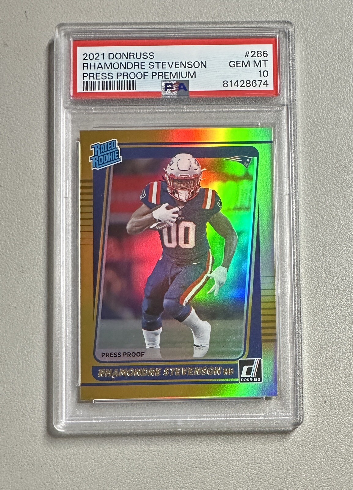 Rhamondre Stevenson 2021 Donruss Press Proof Premium Rookie Card #286 - PSA 10