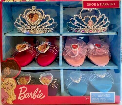 Barbie Shoe & Tiara Dress Up Set Includes 2 Crowns and 4 Pairs of Shoes