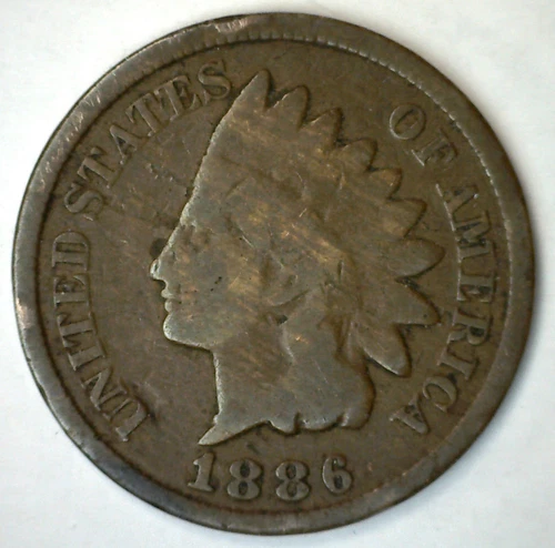 1886 Indian Head Cent Type II 1c US Coin Circulated Good