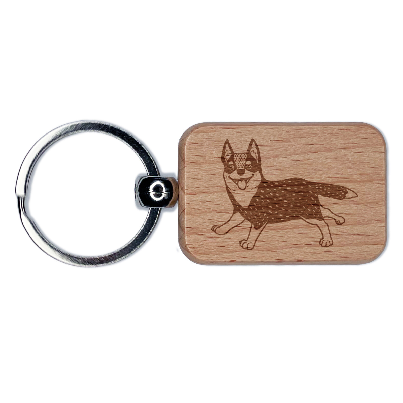 Cartoon Australian Cattle Dog Engraved Rectangle Wooden Keychain