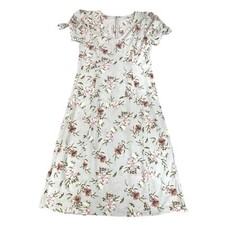 Tash + Sophie Anthropologie Dress M Gray Floral Linen Cottagecore Garden Prairie