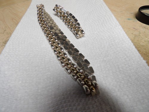 VINTAGE SU ITALY CHUNKY STERLING & GOLD VERMEIL NECKLACE & BRACELET SET 61.92 GR - Picture 2 of 5