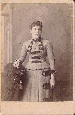 #ad Cabinet Card Antique Photo Woman ID#x27;d? Wheeler Herbert Elmwood IL Unusual Dress $6.74