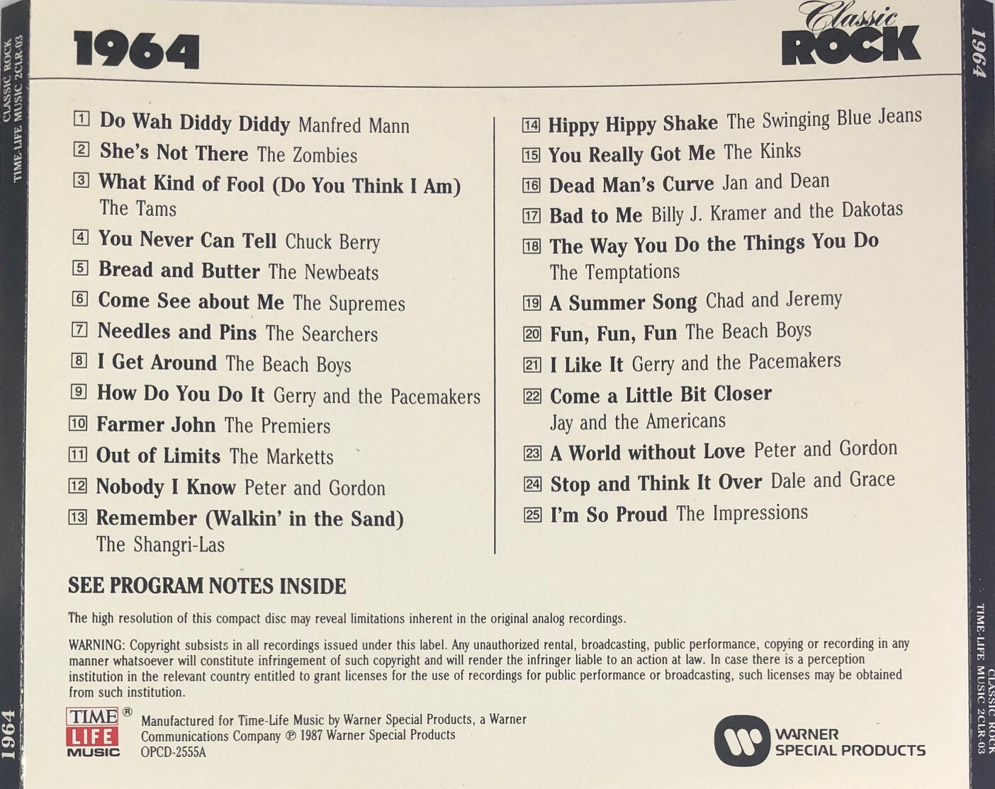 Time Life Classic Rock 1964 par divers artistes (CD 1987 25 titres