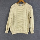 Slieve League Jumper Mens 36 S White Sweater Wool Aran Fisherman Cable Hand Knit