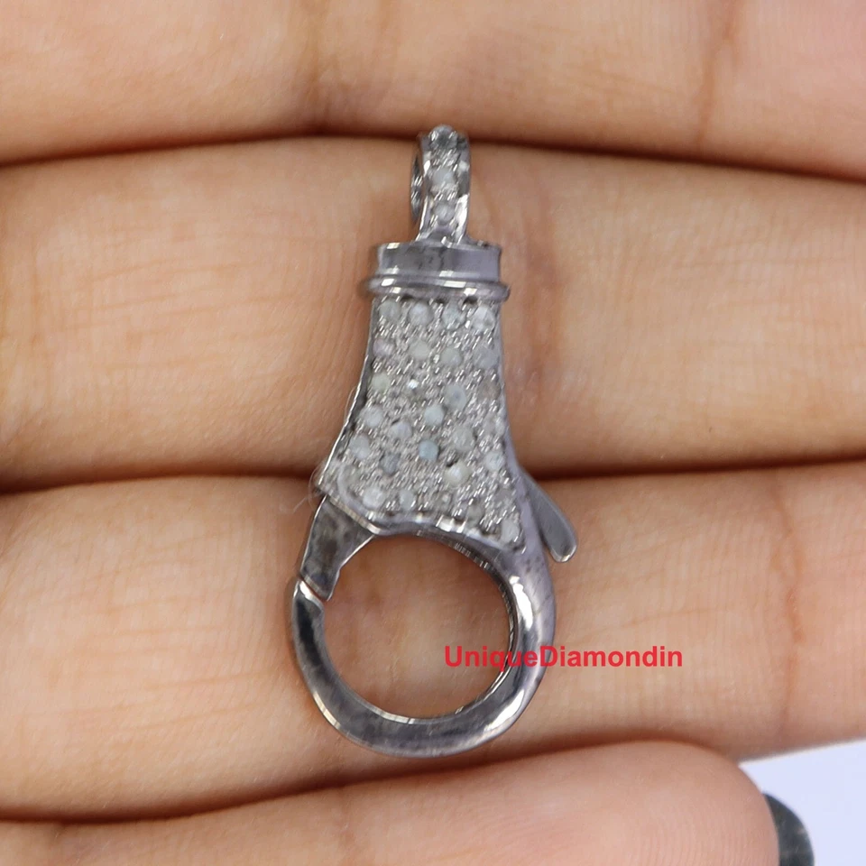 29 x 12 mm pavé broche de diamante plata de ley 925 hecho a mano cerradura encontrar langosta Foto 2 de 4
