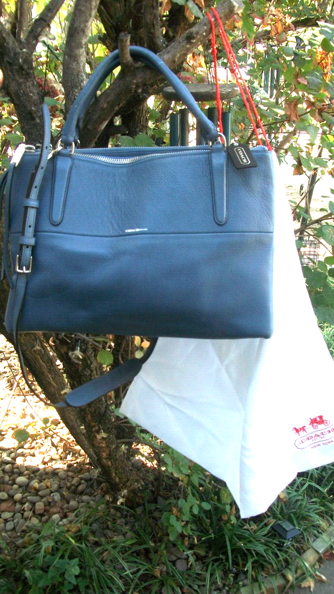 COACH CHAMBRAY BLUE PEBBLE LEATHER BOROUGH BAG PURSE TOTE