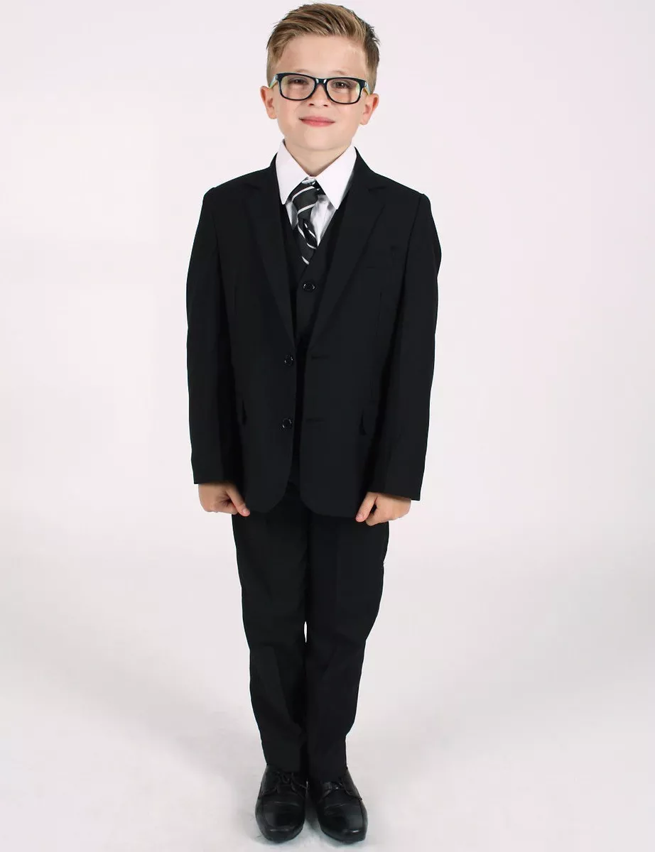 Boys Suits Boys Black Suit 5 Piece Slim Fit Wedding Page Boy