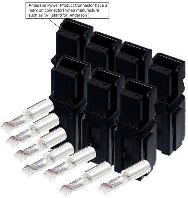 (X7) 15 Amp Anderson Powerpole Connectors, PP 15 to 45,  w/16-20 AWG (BLACK) 